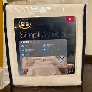 Simply Clean 3-Piece White Duvet King Set w/Duvet Cover & 2 Shams NWT